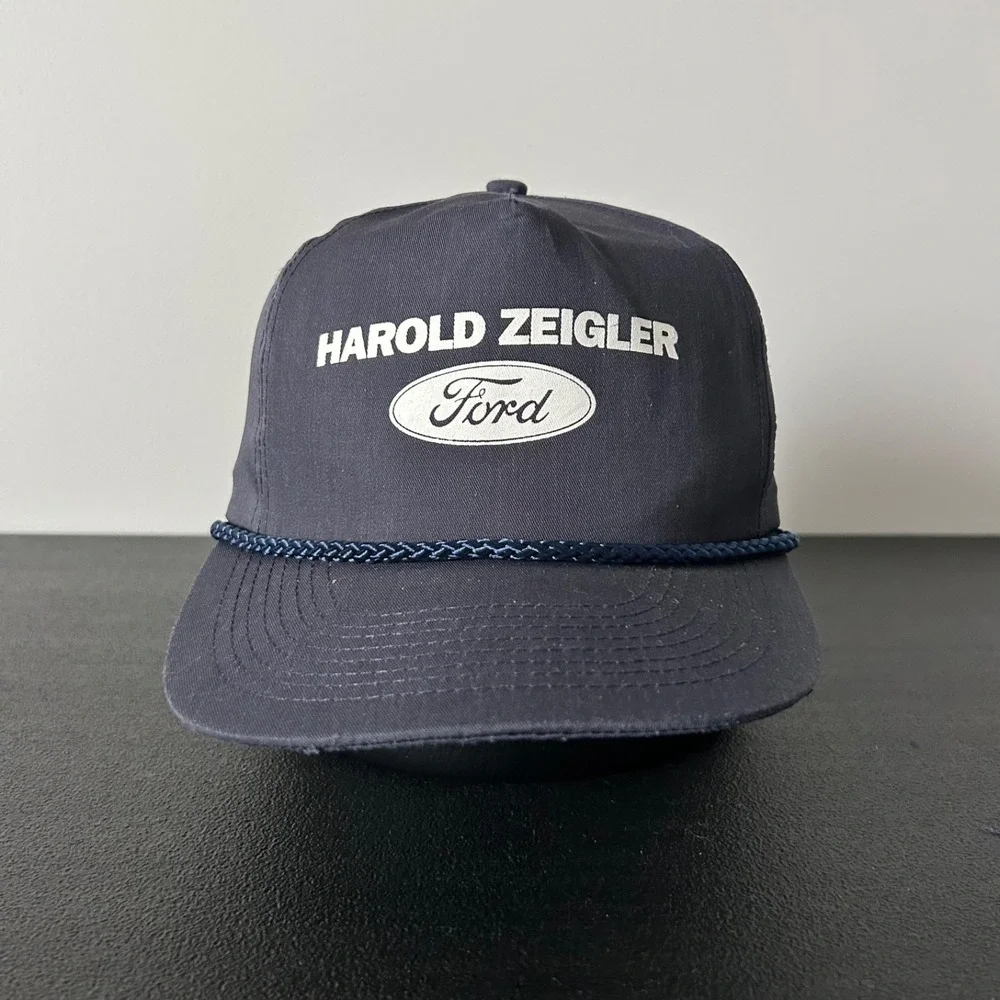 Vintage 90s Ford Hat Cap Snap Back Adjustable Navy Blue Harold Zeigler Adult‎